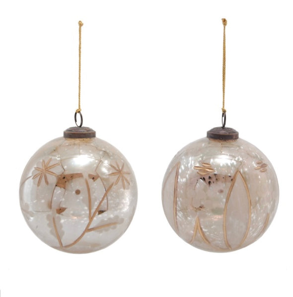 5” Round Etched Mercury Glass Ornament