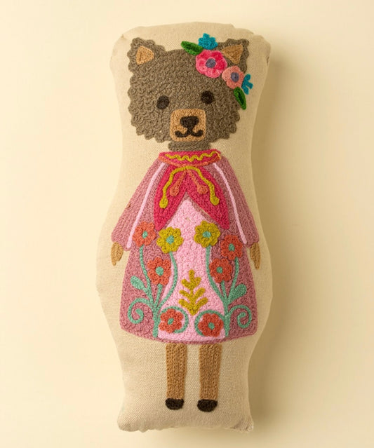 Indaba Embroidered Bear Cushion