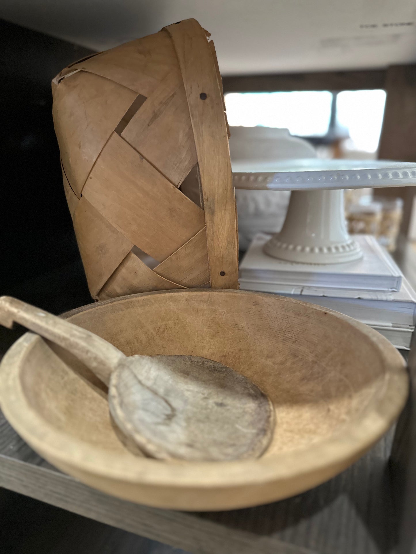 Wood primitive antique bowl & scoop