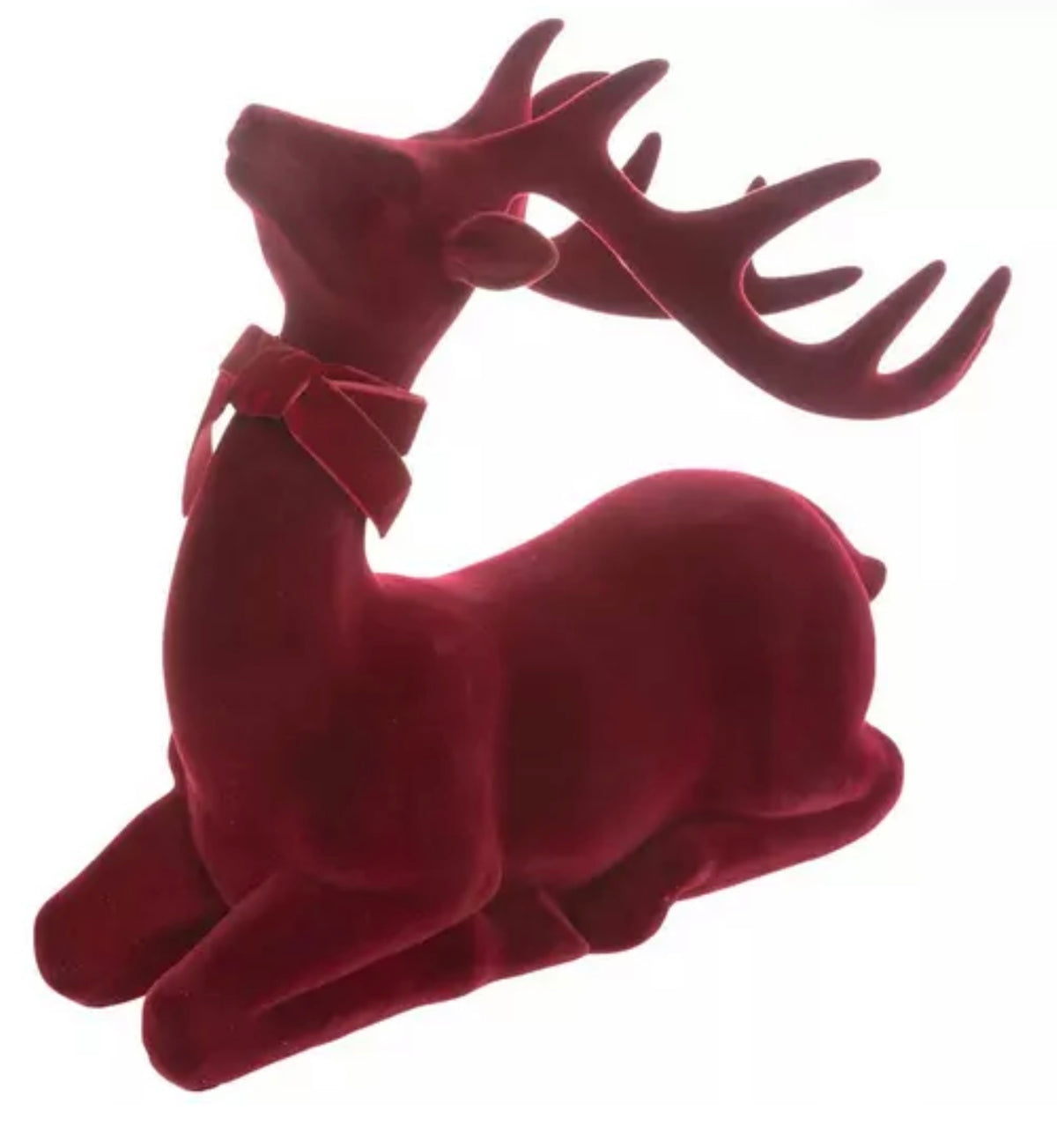 Flocked Sitting Reindeer-Deep Red