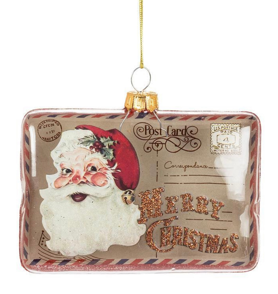 Santa Postcard Ornament-Glass