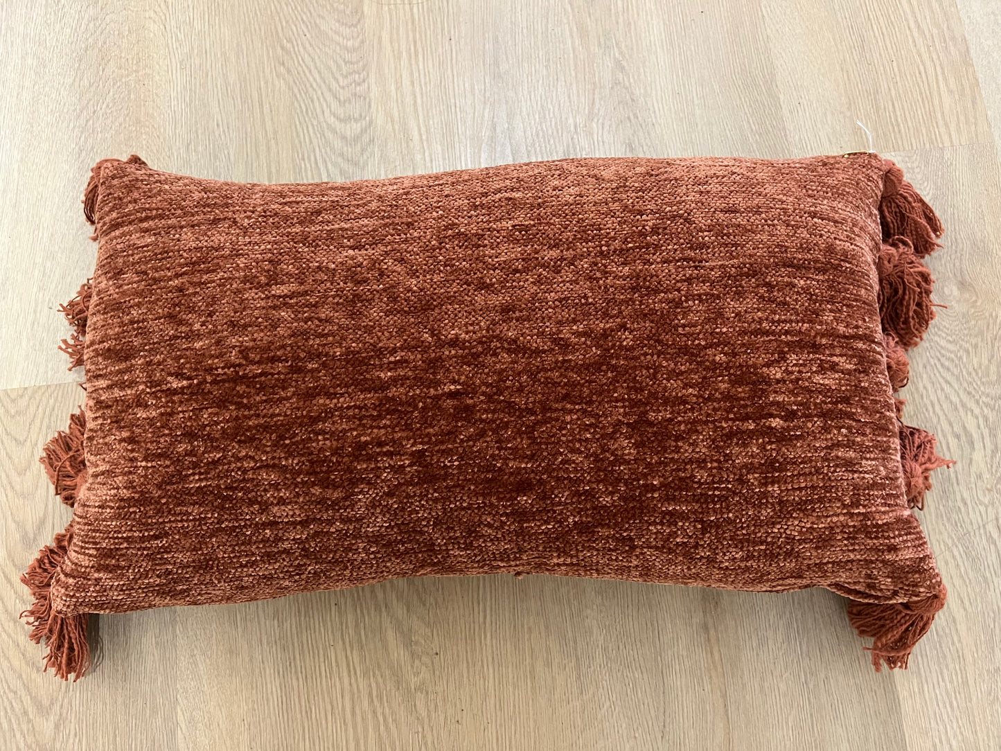 Chenille Rectangle Pillow with Tassels-Rust