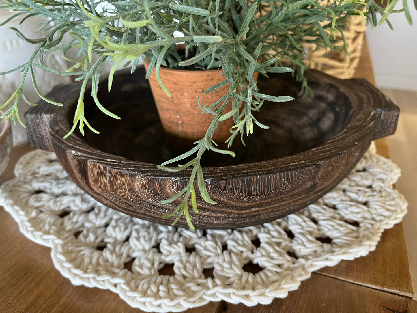 Round Wood Bowl with Handles