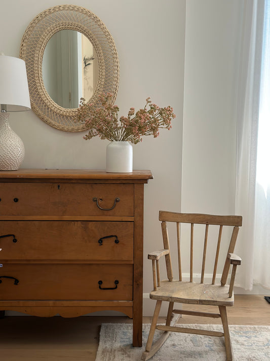 Wicker cream woven mirror