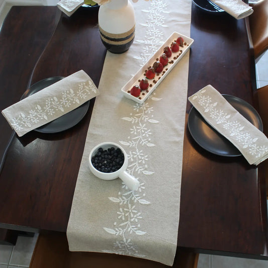 Poppy Cotton Hand Embroidered Floral Table Runner - M