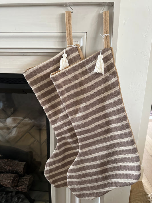 Brown + Cream striped linen stocking