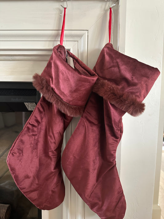 Burgundy red velvet stocking