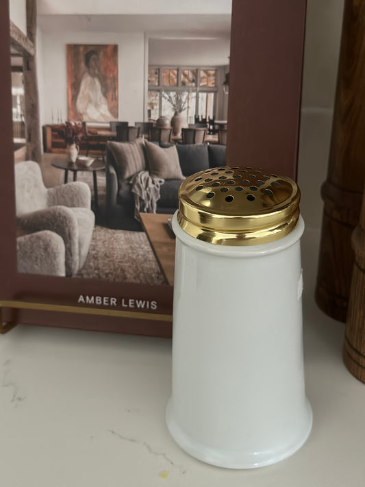 Vintage white & gold shaker