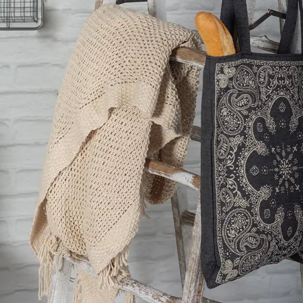 50” x 65” Knitted Cream Cotton Throw