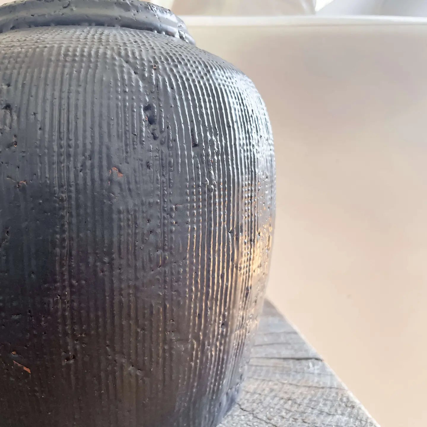 Mirella Vase-Ribbed Terracotta with Charcoal Finish