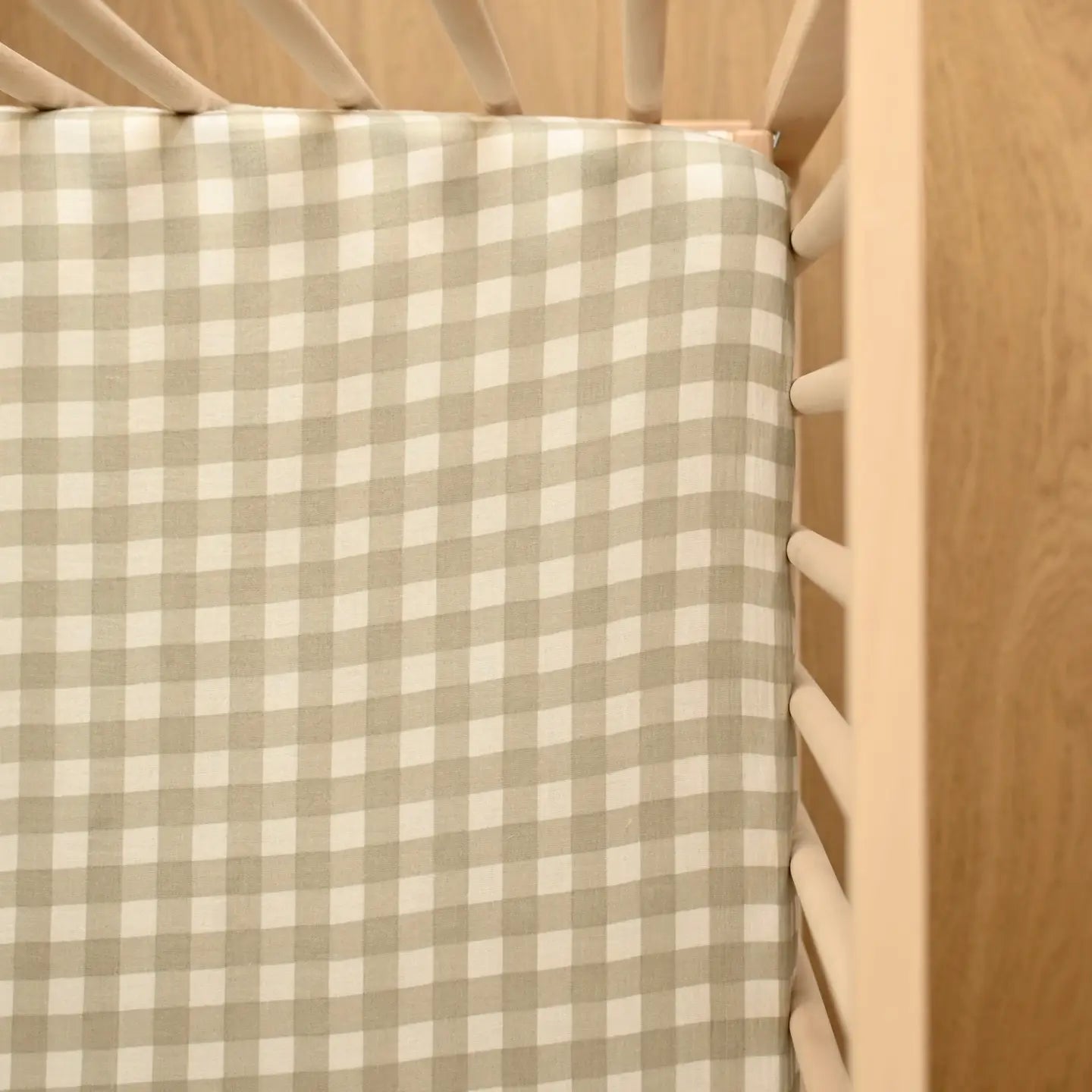 Crepe Standard Crib Sheet-Sage Gingham