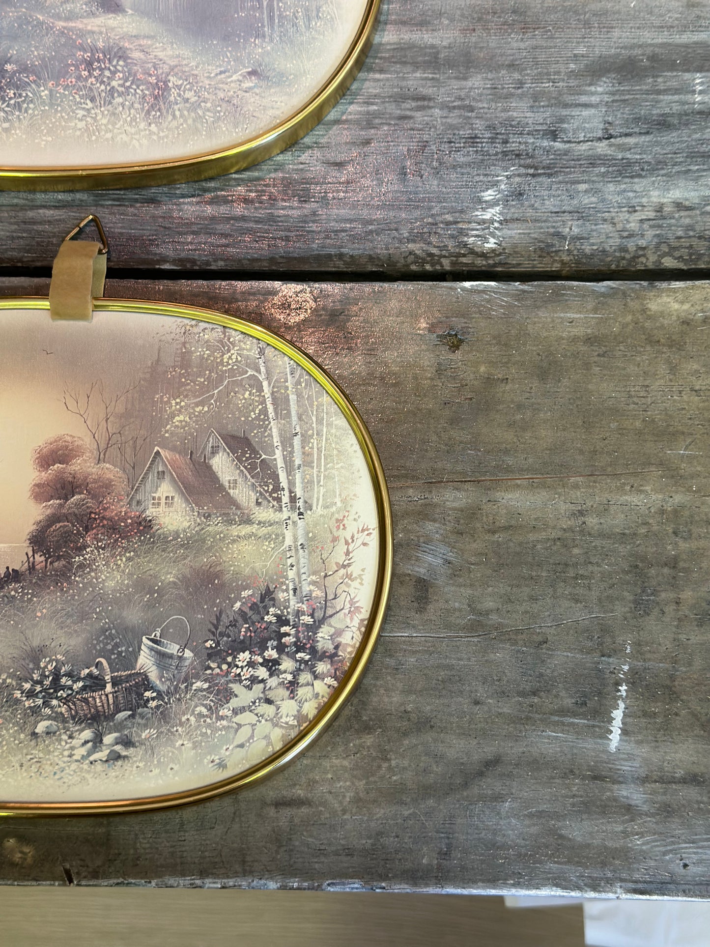 Pair of vintage landscape gold rimmed prints