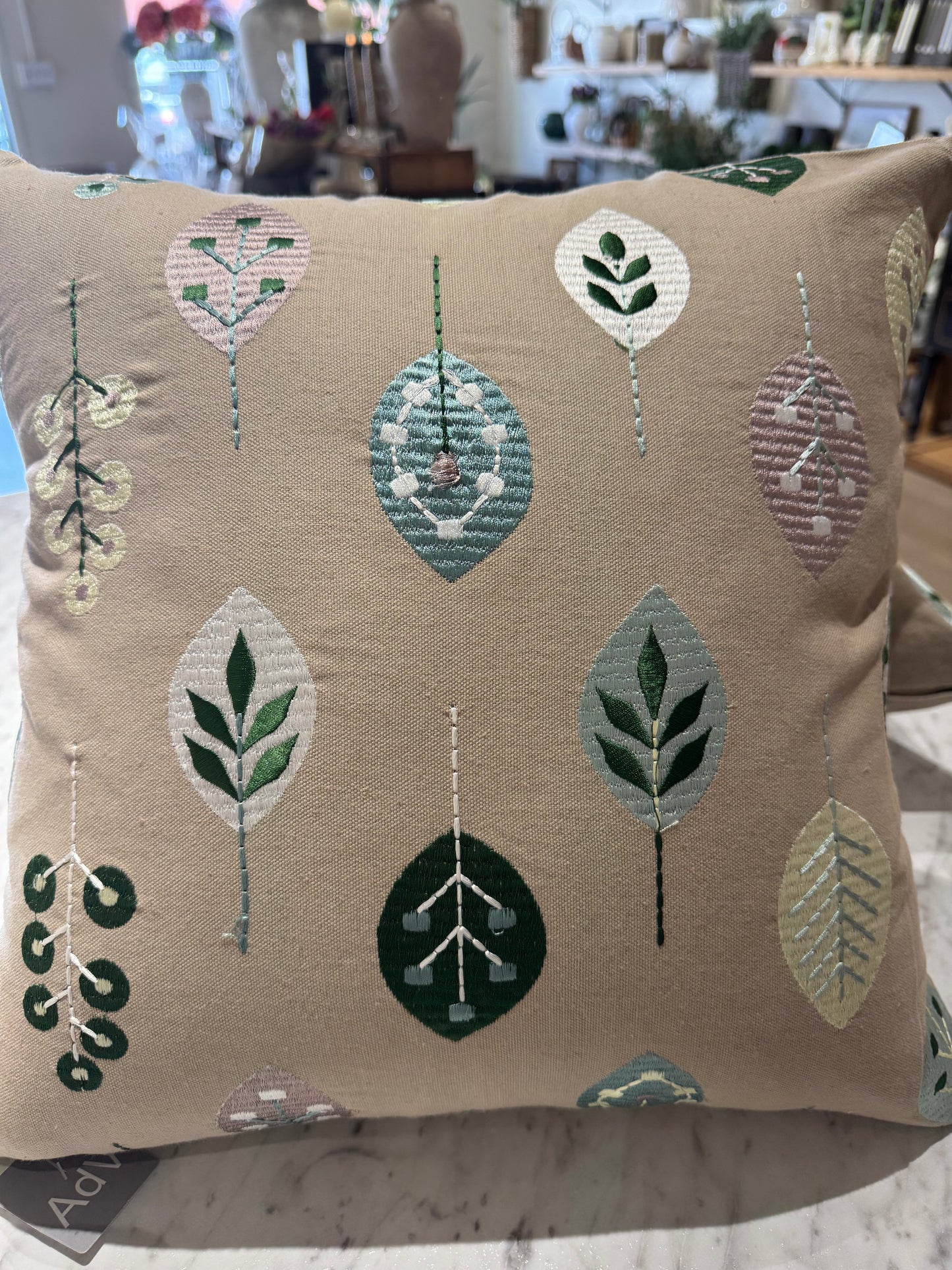 Embroidered leaves Cushion