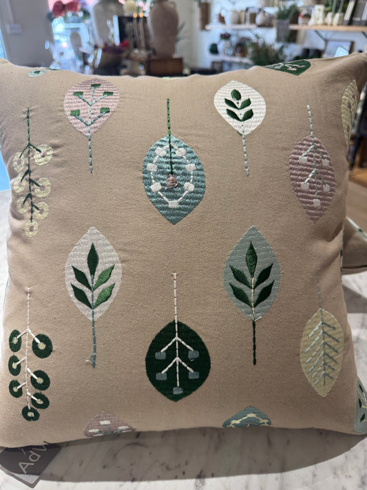 Embroidered leaves Cushion