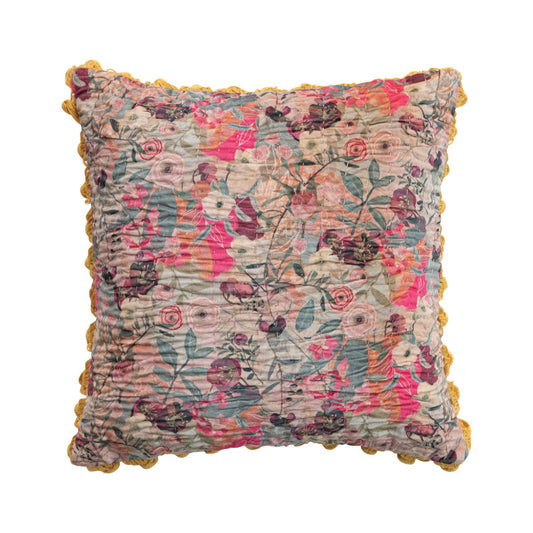 18” Square Velvet Printed Pillow with Hand Embroidery