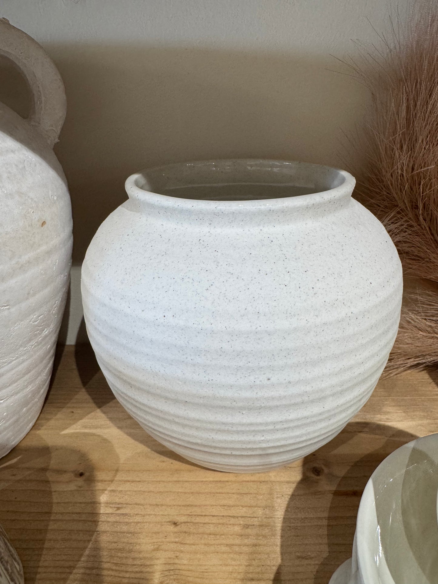 Ceramic Ridged White Vase