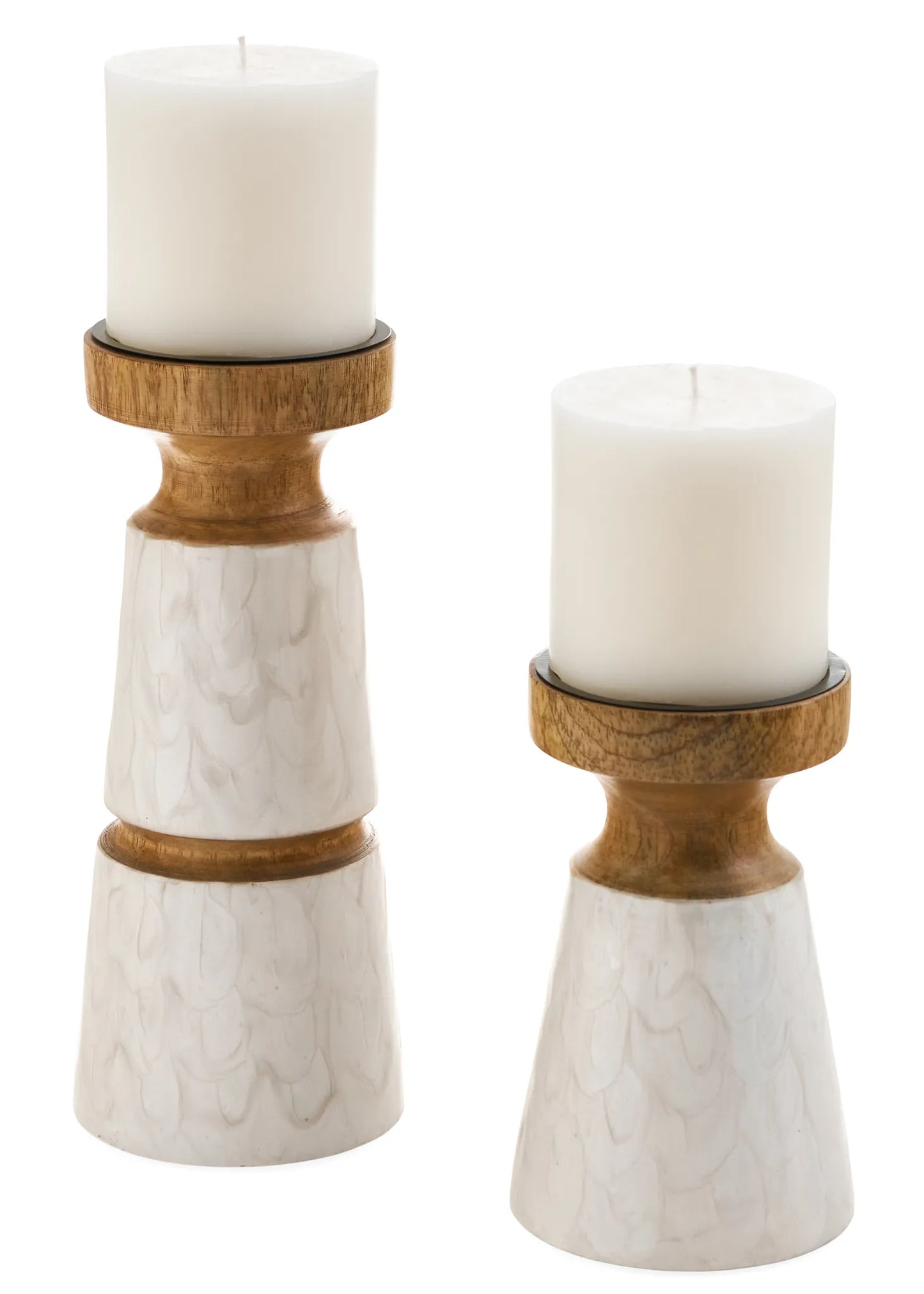 Mango Wood and Enamel Candle Holder-Small