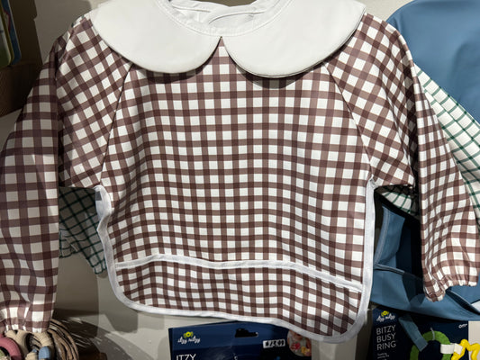 Brown Gingham Long Sleeved Bib