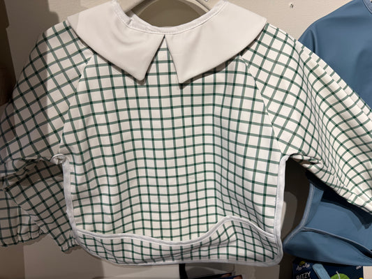 Green Gingham Long Sleeve Bib