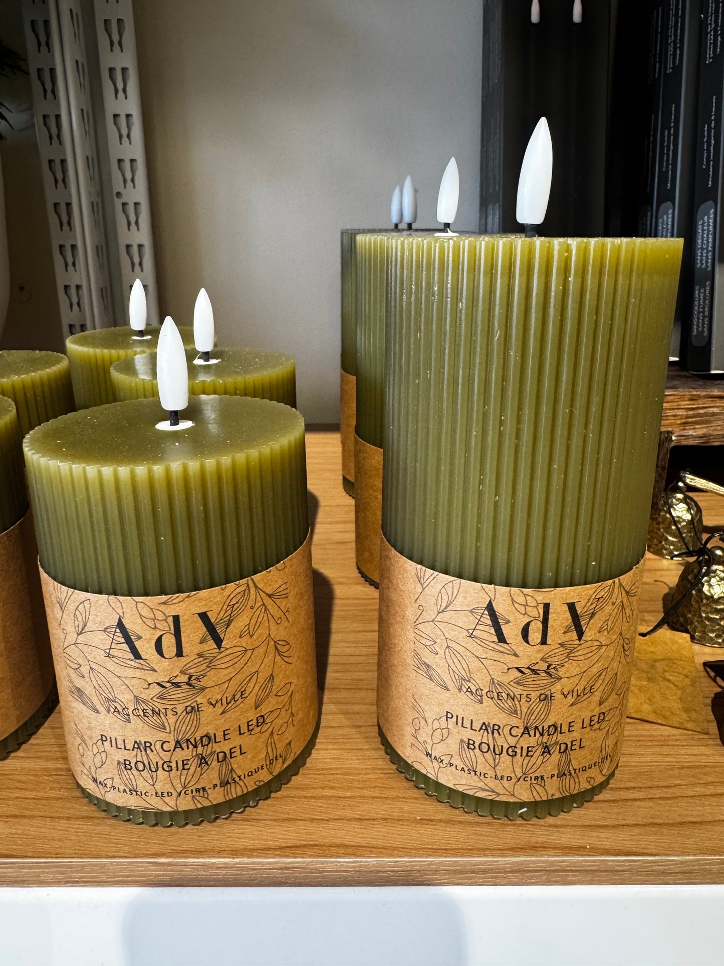 Sage Ribbed LED Candle-3x6