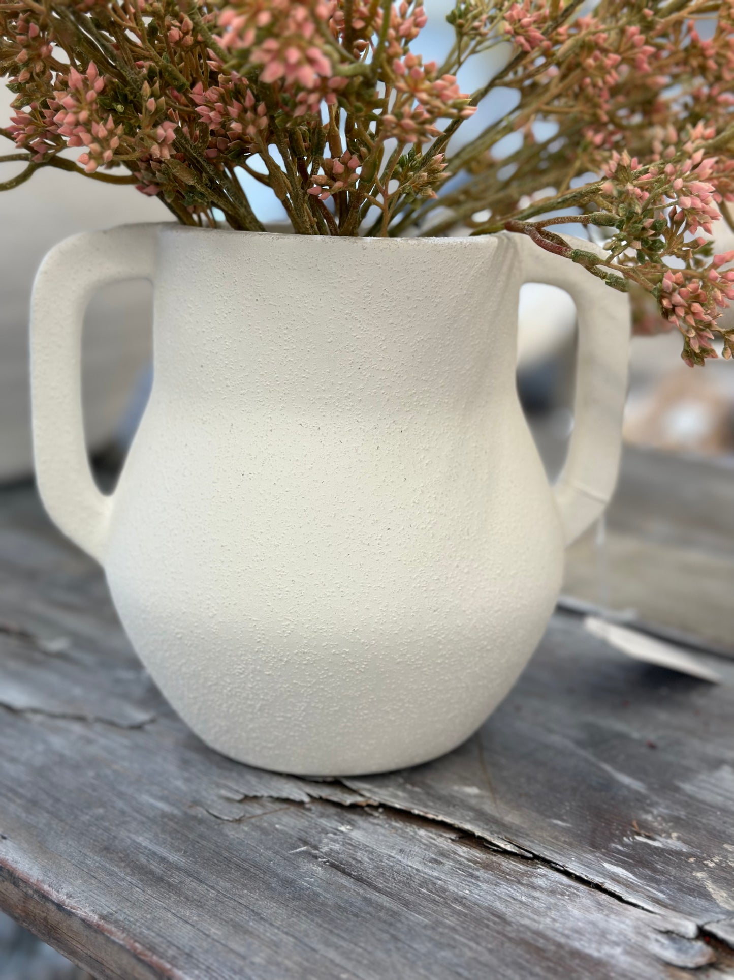 White textured vase with handles