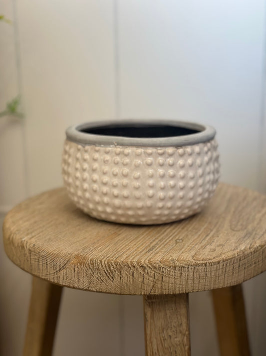 4” White Dotted Ceramic Pot