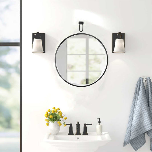 Black round mirror with hanging hook