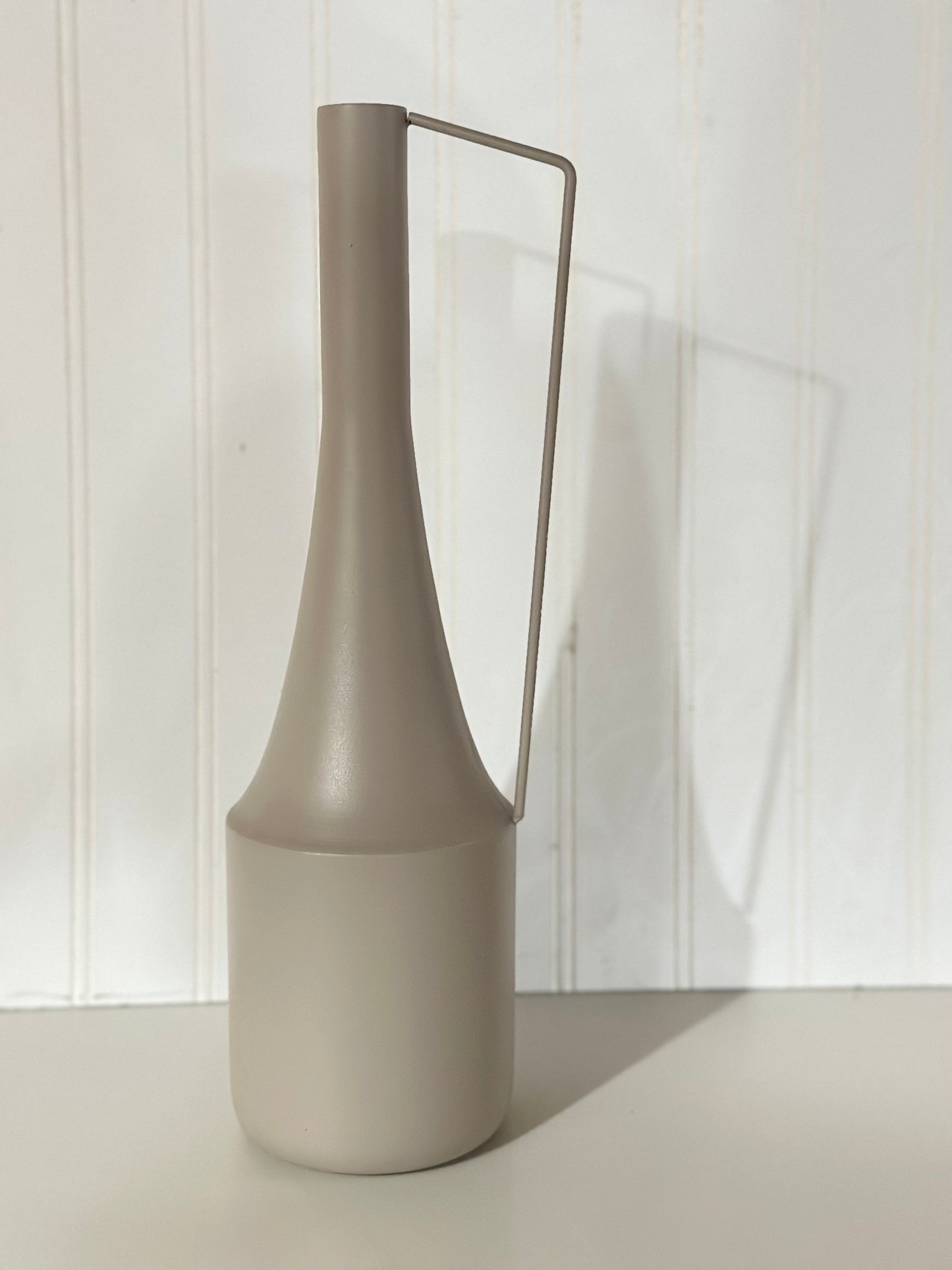 Cream Metal Vase with handle