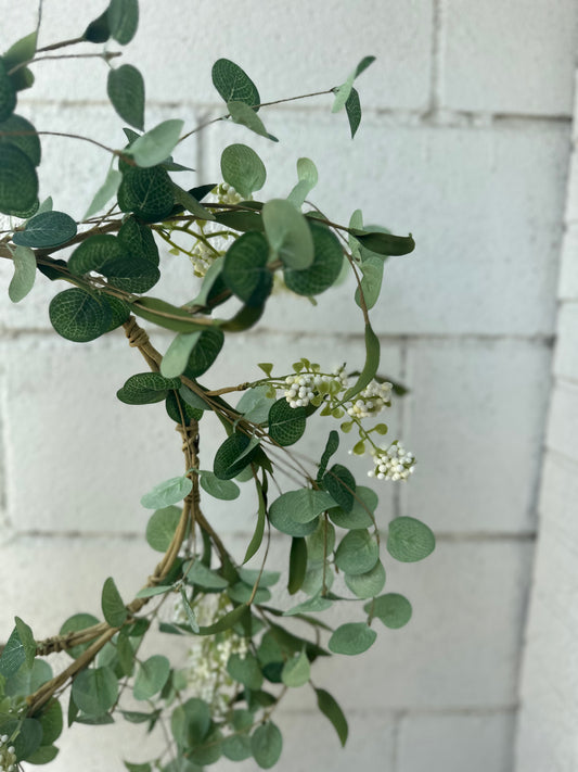 Faux eucalyptus wreath with white berries