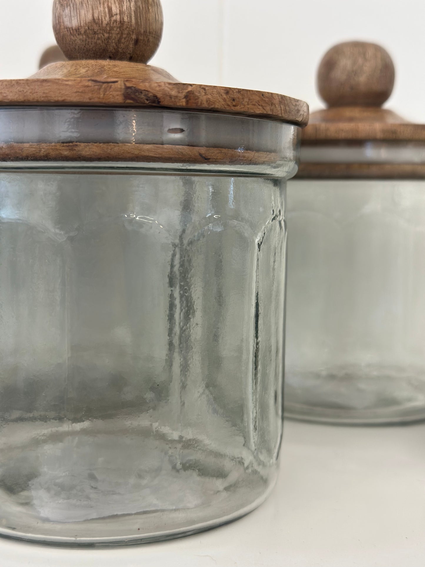 Glass jar with wood lid