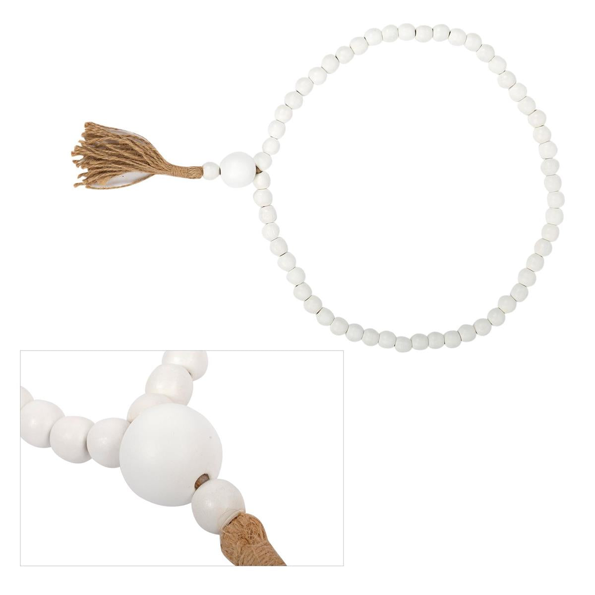 Wood Beads w/Tassel, White, 20"L