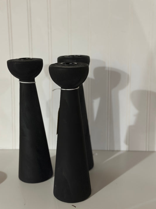 3 Black Wood Candlesticks